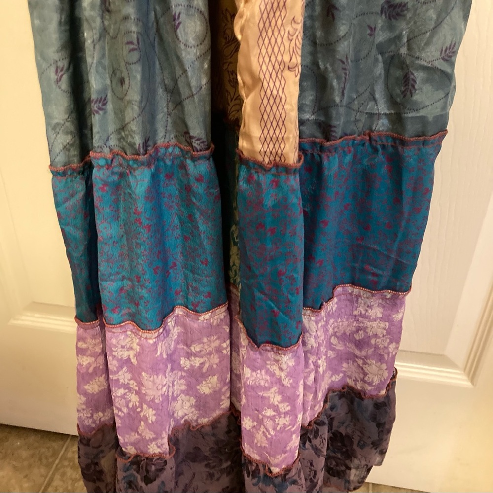 Sans Souci 100% Silk Multitexture Ruffle Boho Patchwork Maxi Dress Size M - Picture 6 of 14
